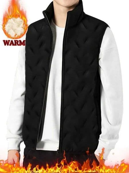 Mens Sleeveless Puffer Vest with Zipper Pocket - Warm Soft Fleece-Lined Casual Style for Fall Winter Geometric PatternM251127