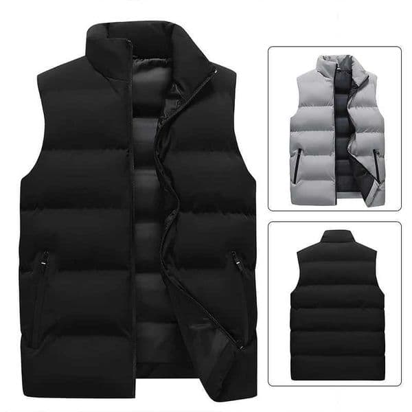 Mens waistcoat with thick stand up collar versatile for autumn and winter warm cotton vest sleeveless waistcoat loose topM251127