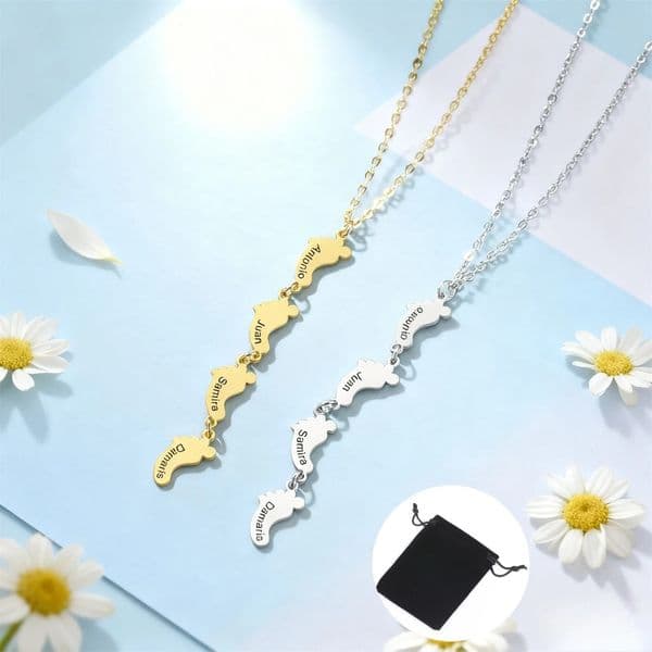 Customized Name Text Date Foot Necklace Stainless Steel Fashion Carving Clavicle Chain Family Jewelry Mothers Day Gift 251126