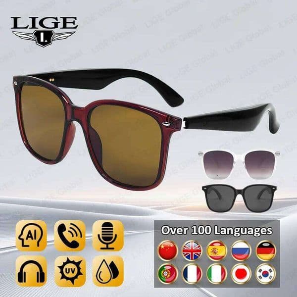 LIGE Smart Bluetooth Sunglasses Wireless Headphones AI Intelligent Translation 100+ Languages Outdoor Sports Calls Music Glasses