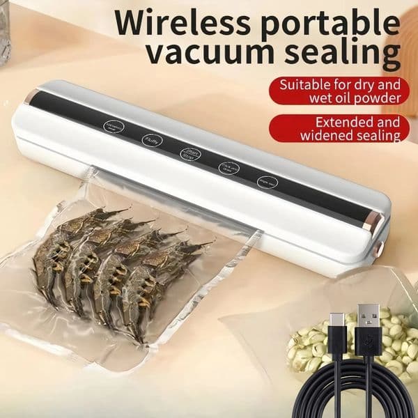 Food Vacuum Automatic Air Sealing Machine Home USB Wireless Wacuum Sealer 1500mAh 62KPa High-Suction Store Food Vacuum 251126BJ