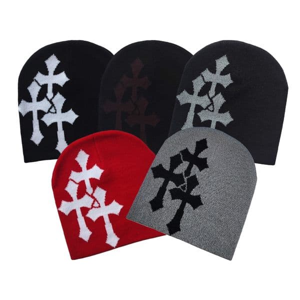 Winter Warm Cross Design Beanie For Casual Use & Travel | Keep Warm Acrylic Knit Skull Cap Luxury Unisex Designer Hat Soft Cold Weather Skull Cap MXP0004