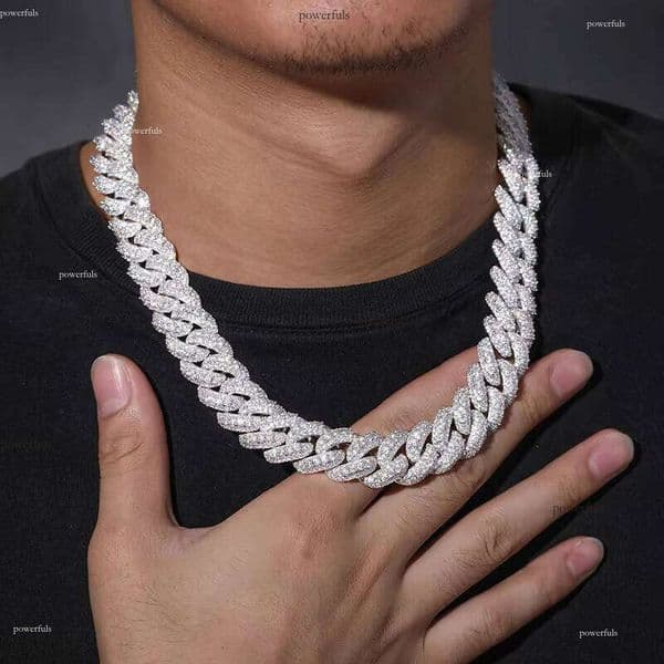 Hiphop trend men's diamond 18mm ice diamond quartz Cuban chain necklace, tested by GRA tester, comes with GRA certificate.