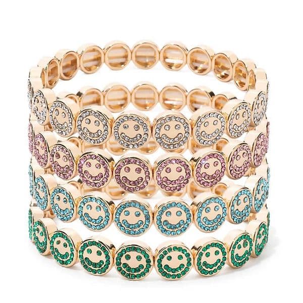 2024 New Happy Bangle Paved Diamond Enamel Beadeds For Women Boho Gold Color Elastics C251105