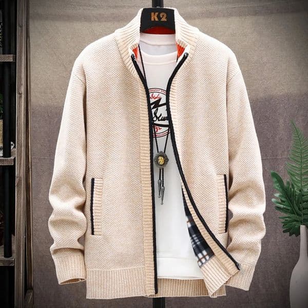 Knitted Cardigan Solid Color Sweater Men Zipper Autumn Longsleeved Jacket Warm Fleece Cardigans 251126