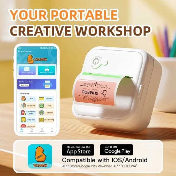 DOLEWA D8 Portable Mini Printers Wireless Inkless Sticker Maker Printer Tag Pr hine for Off School Kitchen H251127
