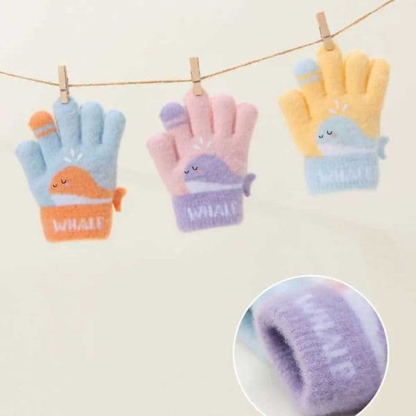 Cartoon Cute Whale Winter Knitted Gloves 3-6 Years Old Elastic Five-finger Gloves Warm Cute Kids Gloves OutdoorW251127