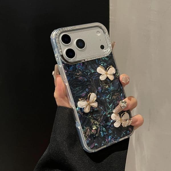 Colorful Shell Bowknot Phone Case iPhone 17 Pro Max Compatible with Apple 16 Pro Rhinestone Lens 15/14