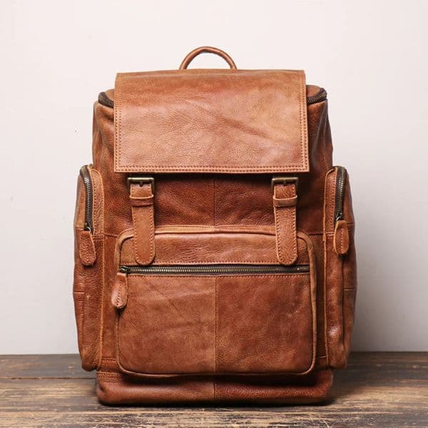 Cowhide Mens Backpack Vintage Brown Leather Casual 156 Laptop Bag Large Capacity Outdoor Travel 251126