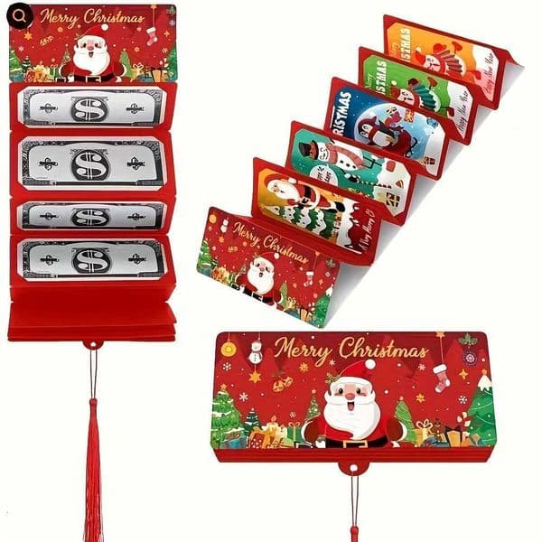 10-Slot Christmas Money Bag and Gift Card Clip - Holiday Design - Perfect for Christmas Birthdays Thanksgiving Z251127