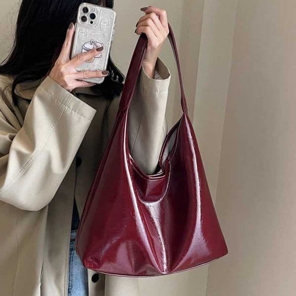 Soft PU Leather Quality Underarm Bag Vintage Wine Red Ladies Shoulder Bag Commuter Large Handbag Womens Versatile Tote Bag K251127