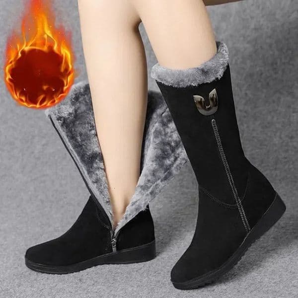Warm Chelsea High Fur Boots Women Winter Shoes for Women Chunky Mid-calf Plush Snow Flat Boots ZIP Fashion Botas De Mujer 251124