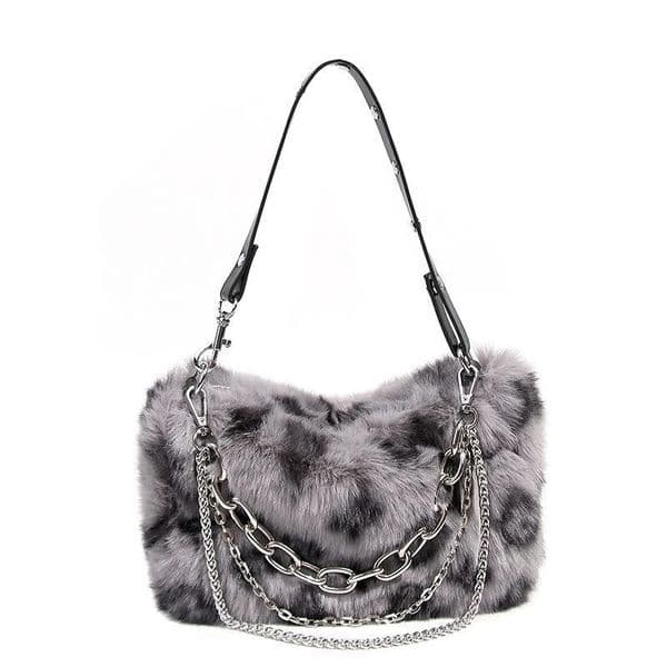 Faux Fur Leopard Shoulder Bag Womens Autumn Winter Chain Handbags Ladies Print Clutch Purses Fluffy Top Handle Bags 251126