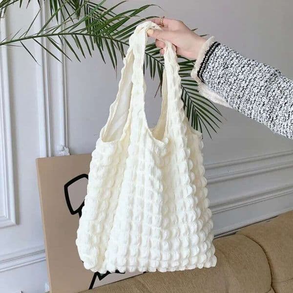 Summer Pleated Bubble Cloud Women Shoulder Vintage Candy Color Large Capacity Shopping Tote Bag Bag