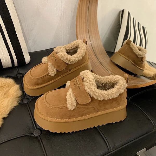 Warm Lamb Wool Cotton Padded Shoes Women Flat Thicken Plush Winter Boots Woman Non Slip Thick Bottom Ankle Snow Boots 251124