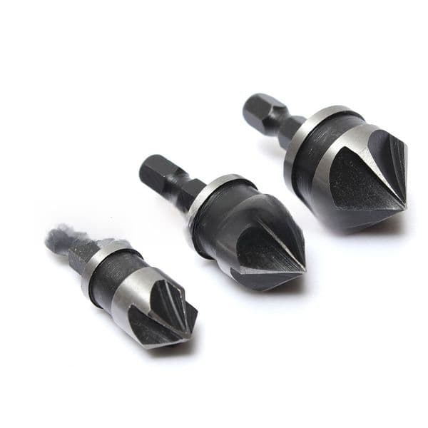 Five-Blade Tool Three-Piece Set Carbon Steel 90-Degree 12mm 19mm Chamfering Cutter Countersink Woodworking Hole Drill