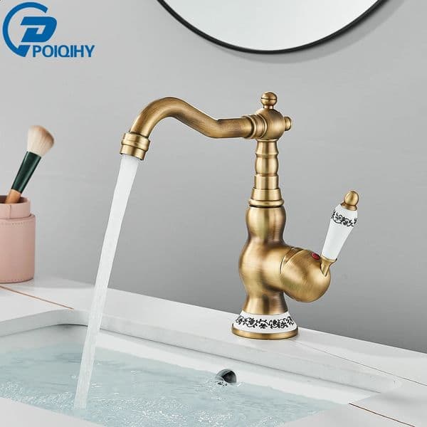 Antique brass bathroom faucet rotating spout basin sink mixer faucet bathroom faucet kitchen faucet bathroom faucet kitchen mixer 250423