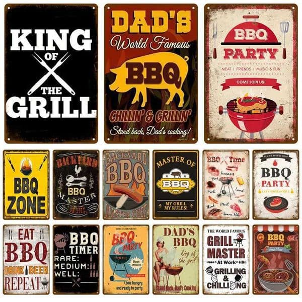 Retro Plaque Vintage Grill King Metal Sign Backyard BBQ Sign Tin Sign Bar Pub Garden Decor Dads BBQ Wall Plate ChillinGrillin Y251127