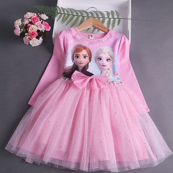 Elsa Princess designer birthday party long-sleeved for spring autumn children's puffy-leeve dress with soft and comfortabl..