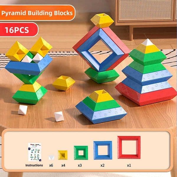 16PCS Pyramid Building Blocks Assembly Puzzle Toys Intellectual Development Brain Teasers Stacker Toy Magic Tower Y251128