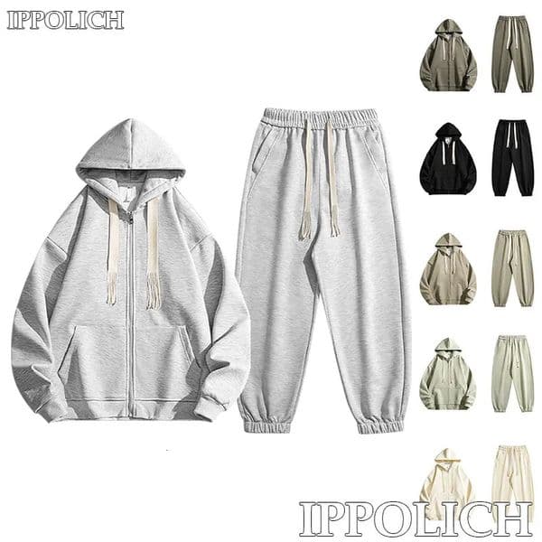 Couple Two Piece Set Running Fitness Casual Sport Men Women Solid Color Suit Hooded Zipper Jacket Pant Fashions Casual Sport Set 251124