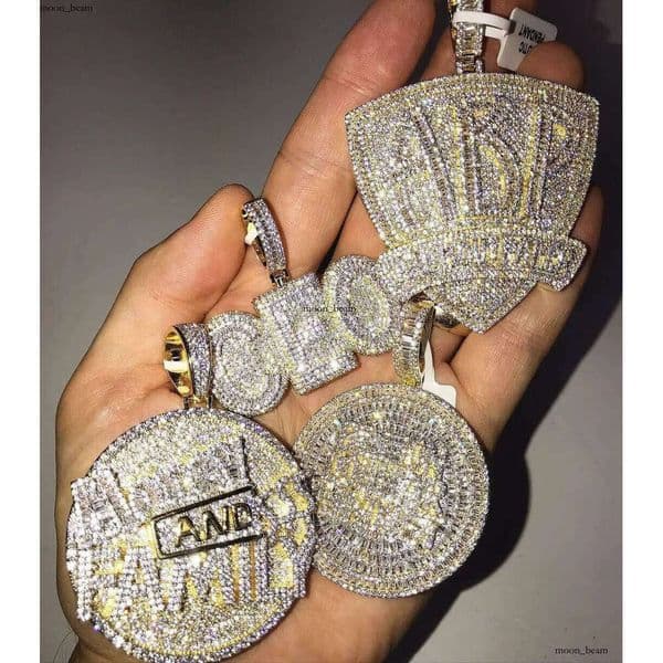 Gold-Plated Pearlescent VVS Moissanite Men's Boys' Jewelry OG CEO FR Baby ABP Family NRA Letter Hip-Hop Pendant