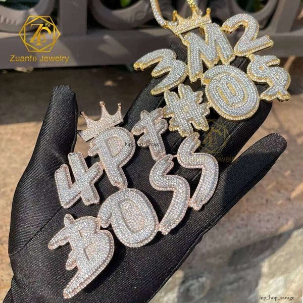 Premium Jewelry Charm 925 Sterling Silver Iced Custom D VVS Silicon Stone Letter Necklace Initial Pendant IGI for Men