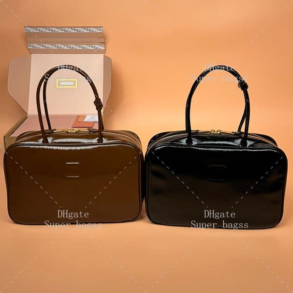 Mirror quality handbag 34CM Tote bag Paint finish calfskin Leather Bowling bag Luxury designer bag with box M1075D