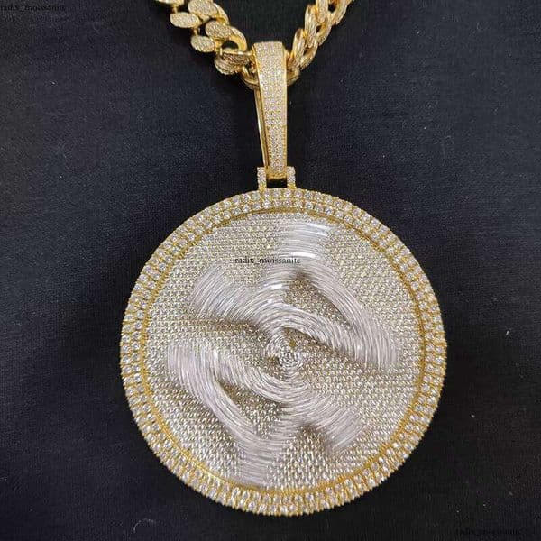 Instagram VVS New 18K Hip-Hop Pendant 14K Necklace Size 44 GRA Ice Out Rotating VVS Moissanite Gold and Sier Jewelry