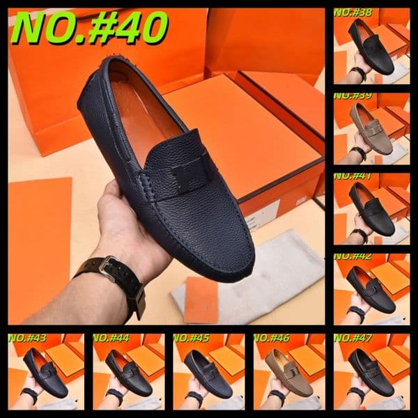2026 Luxury Mens Genuine Leather Dress Shoes Designer Gentlemen Official Flats Black Comfort Breath Loafers Slip-on Wedding Gommino Driving Shoe size 38-46