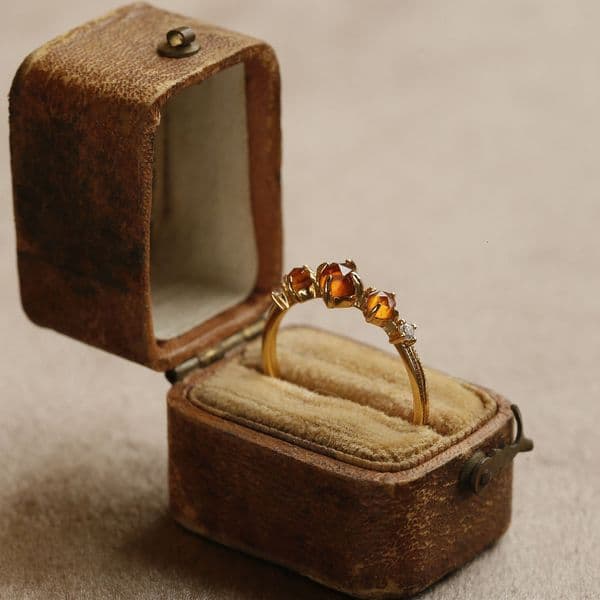 "Phantom Sun" Japanese Style Orange Garnet for Women, Ins High-End Vintage Temperament Gemstone Adjustable Ring