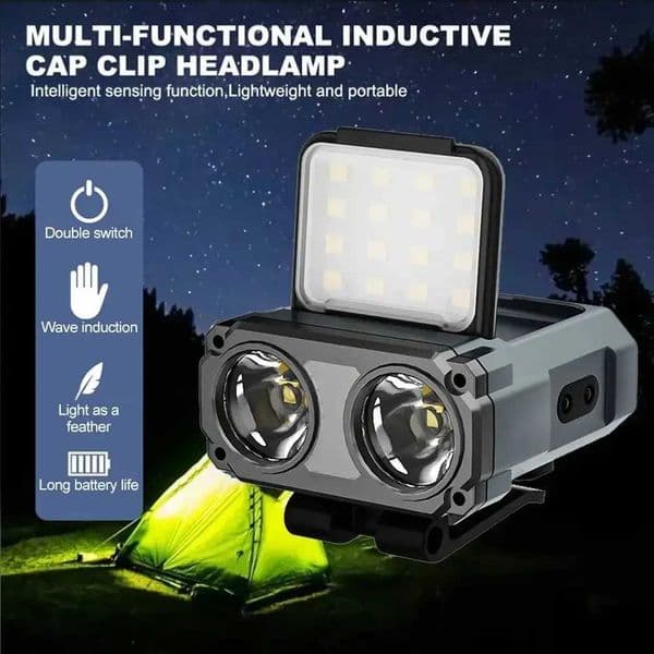 LED Sensing Headlamp Type-C Rechargeable Cap Slip Lamp Warning Head Light for Night Safety Riding Outdoor MTB Bike HeadlightW251128