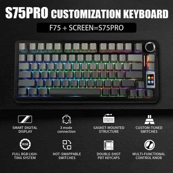AULA S75 PRO Mechanical Keyboard Custom 75 Layout RGB Backlight Wireless Gaming KeyboardM251128 Y260525