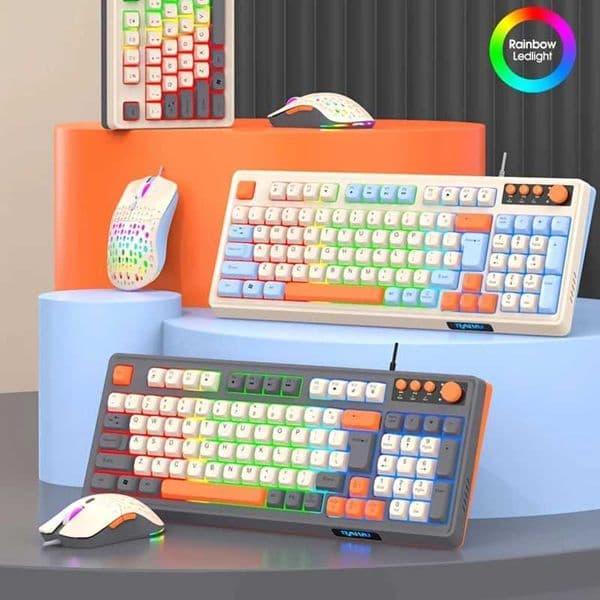 2pcs Wired Gaming Kit ROG Keyboard And Mouse Featuring USB Rainbow BacklightingCompatible with PC Laptop M251128