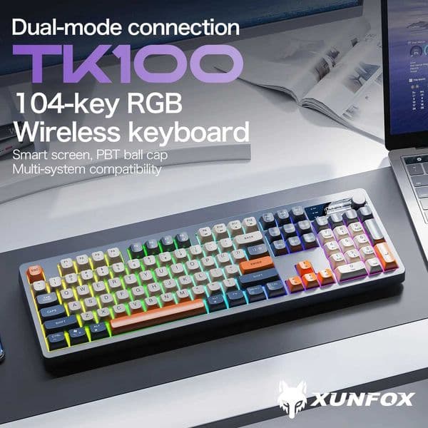 Xunfox TK100 wireless dual-mode keyboard desktop laptop office E-Sports gaming RGB light effect charging robot feelM251128