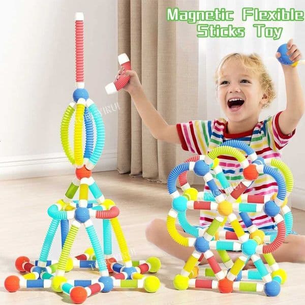Versatile Magnetic Rod Building Set Scalable DIY Blocks Magnet Construction Early Education STEM Toy Birthday Christmas Gift Y251128