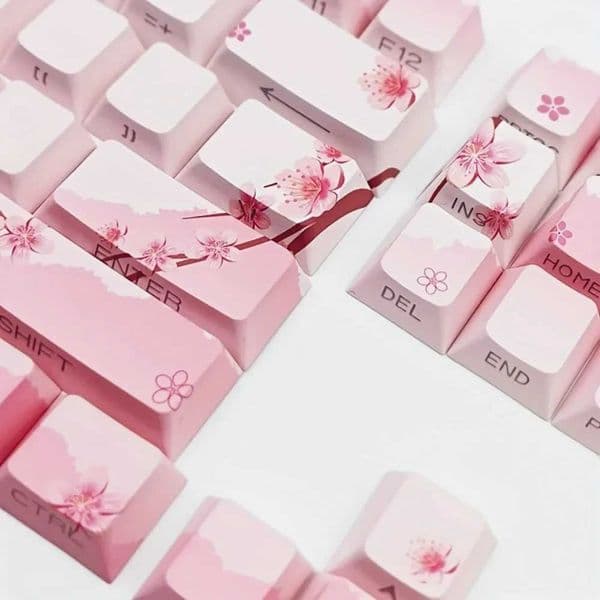 Cherry Blossom Pink Mechanical Keyboard Keycap 128 Keys Cherry Side Engraving Illuminated PBT Material Cute GirlM251128