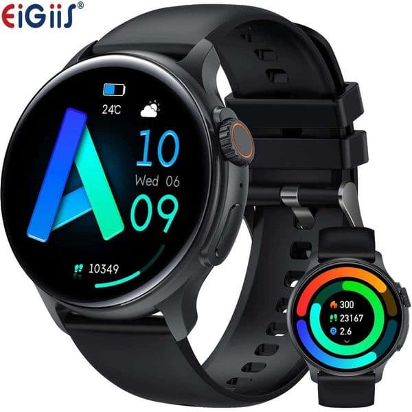 EIGIIS Smart Watch for Men 1.43" Screen AMOLED Always On Display Fiess Tracker with Heart Rate Sleep Monitor 100+ Sports Modes