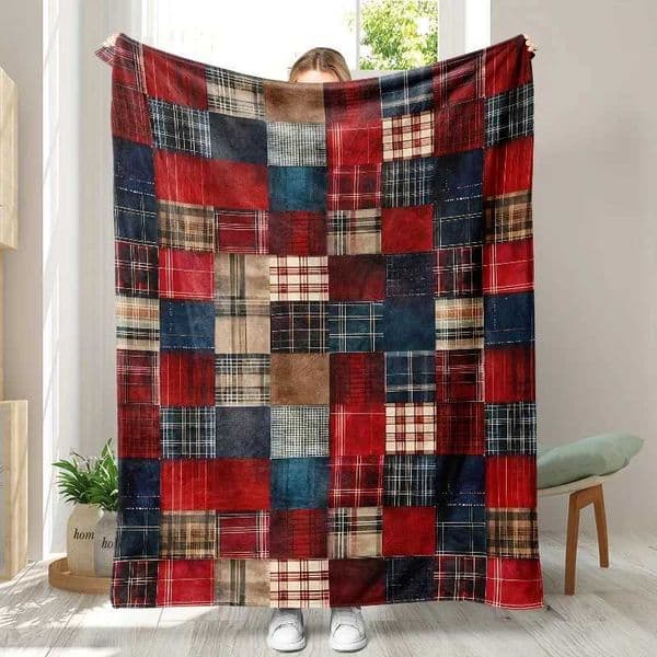 Soft Warm Cozy Vintage Plaid Flannel Throw Blanket - Ideal for Couch Bed Office and Travel - Birthday GiftW251128