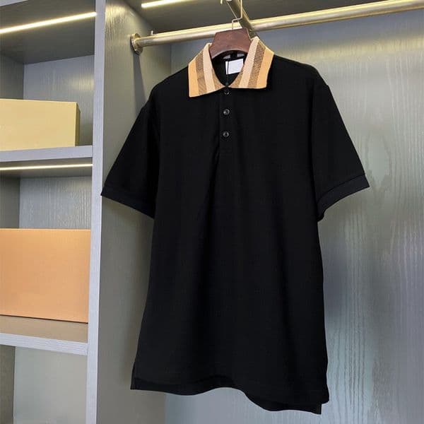 Men's Polos Designer Collar plaid commuting minimalist casual polo shirt for men and women high cut solid color British short sleeved T-shi