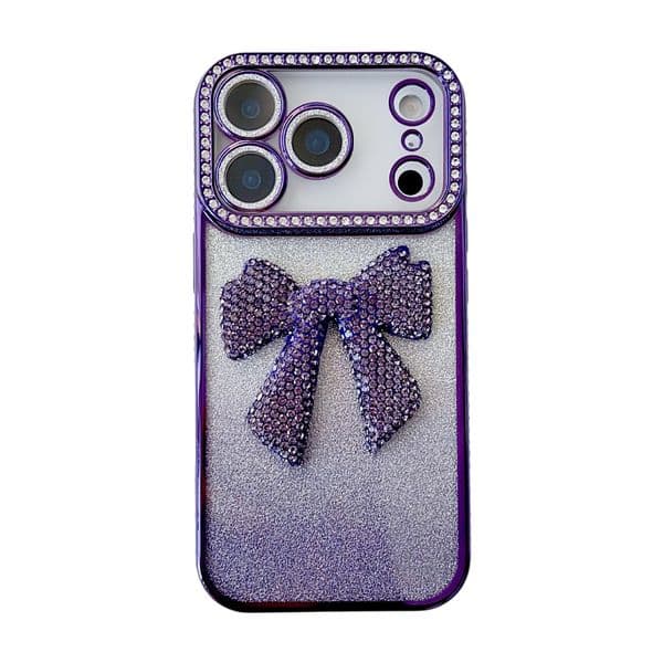 Electroplated 3D Rhinestone Bowknot Phone Case iPhone 17 Pro Max Compatible with Apple 16/15 Gradient Glitter Paper Protective Case