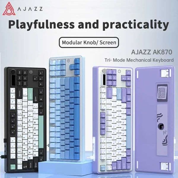 Ajazz Ak870 RGB Gaming Mechanical Keyboard Hot Swap 84 Keys Wireless 24G Wired Keyboards TFT FOR Desktop Laptop PCM251128