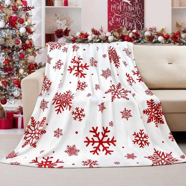 Christmas Throw Blanket Red Snowflake Blanket Super Soft Flannel Fleece Blankets Winter Plush Fuzzy Warm Bed Blankets ChristmasW251128