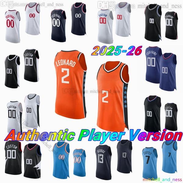 Custom New City 1 James Harden Player Version Basketball Jersey 2 Kawhi Leonard 40 Ivica Zubac 20 John Collins 5 Derrick Jones Brook Lopez Authentic Stitched Jerseys