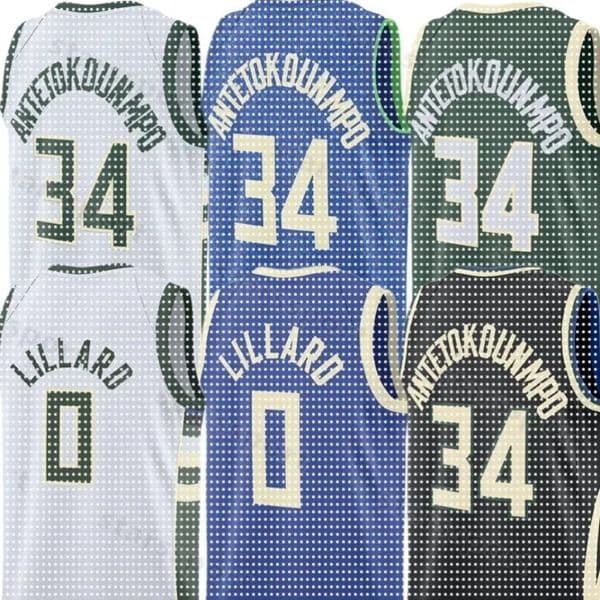 Bucks Jersey Basketball 34 Antetokounmpo Lillard Kuzma Brook Lopez Bobby Portis Gary Trent Jr. Kevin Porter Jr. AJ Green Taurean Prince Pat Connaughton Ryan Rollins