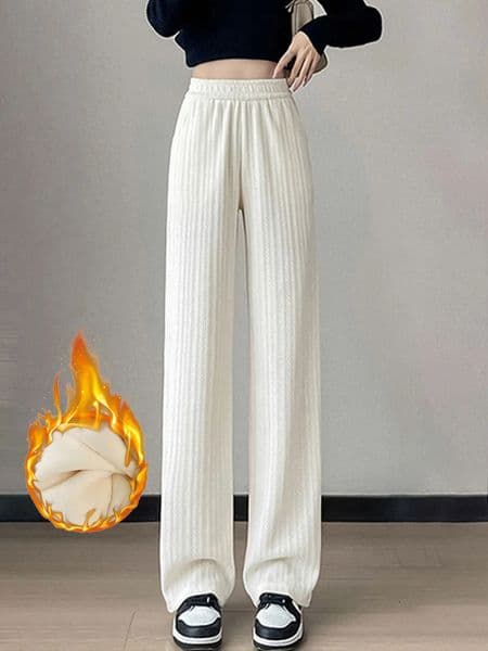 Womens Vintage Corduroy Wide-Leg Pants - Elastic Waist Thickened Fleece Fit 251124