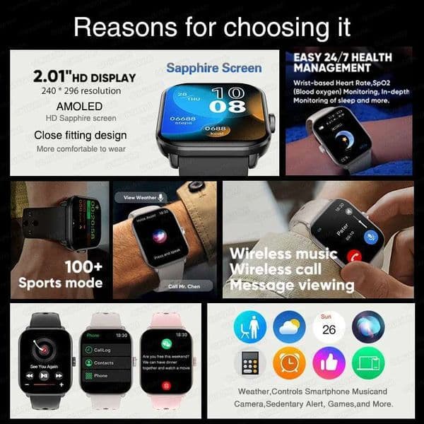 2025 New For Redmi Men 5 AI voice HD Display 100+ Sports Mode Heart Rate Bluetooth Call Waterproof Smart Watch