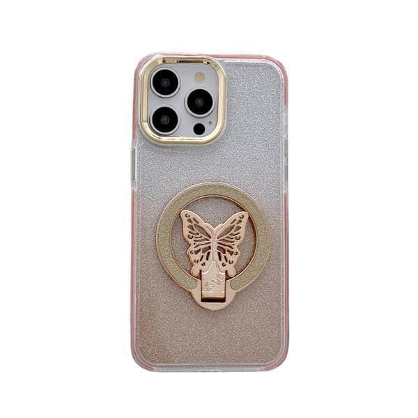 Frame Butterfly Stand Phone Case iPhone 16 Pro Max Compatible with Apple 15/14 Gradient Glitter Cardboard Case