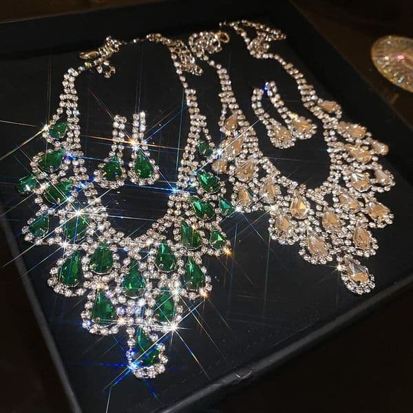 3 Pcs Inlaid Rhinestone Jewelry Sets for Women Fashion Pendant Necklaces Retro Drop Earrings Charms Wedding Accessories Set 250425