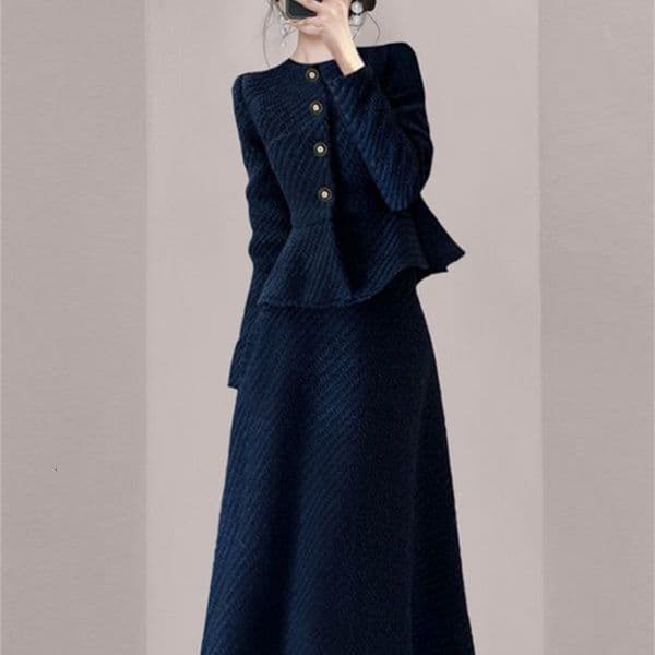 High Quality Small Fragrance Womens Suit Celebrity Fashion Slim Long Sleeve Jacket Top Skirt Elegant Tweed Two Piece Set 251121BANJIA